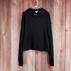 James Perse Womens Size 3 Large Relaxed Crop Hoodie Black Cotton